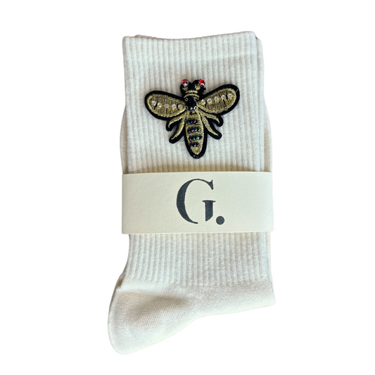 Bee Embellished Socks Cream