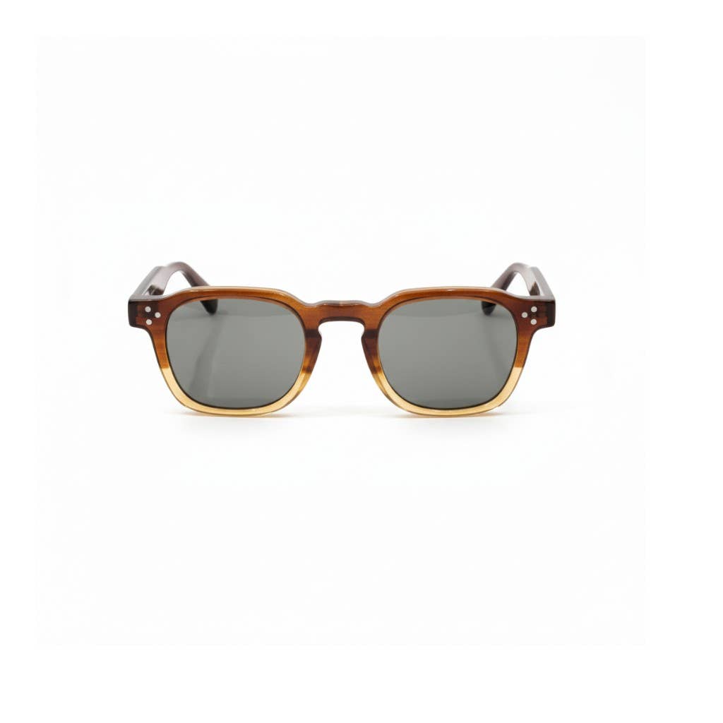Brown Faded Frame Rectangular Sunglasses