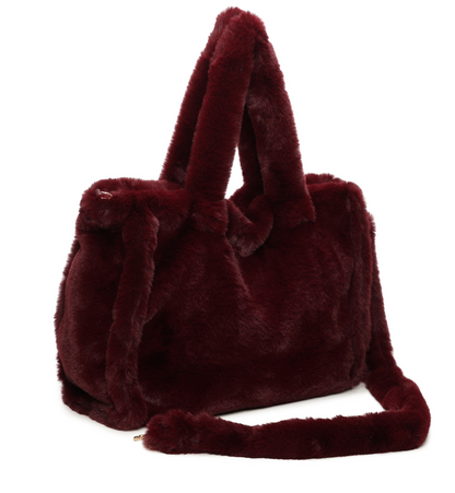 Bordeaux Faux Fur Large Slouchy Tote