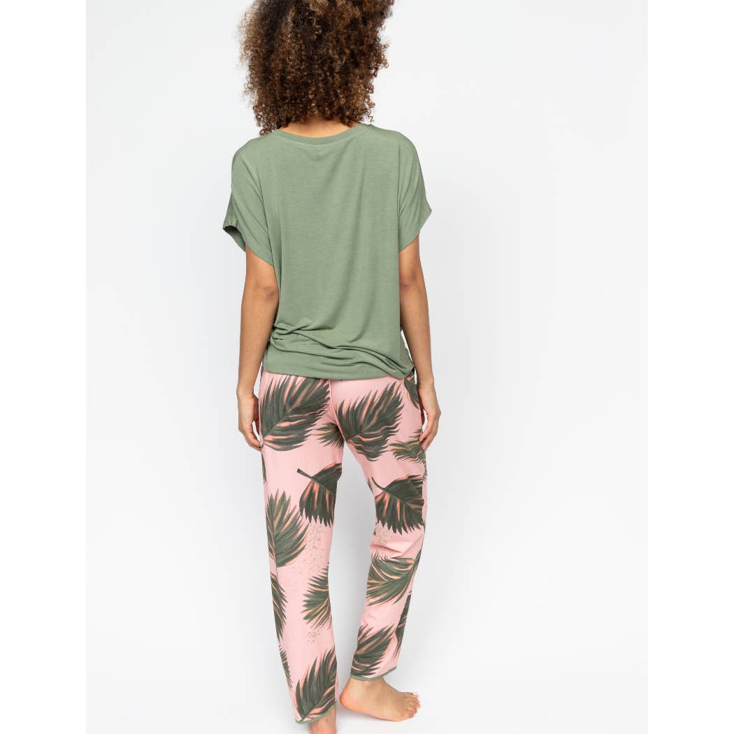 Lea Sage Green Slouch and Leaf Print Pyjama Set