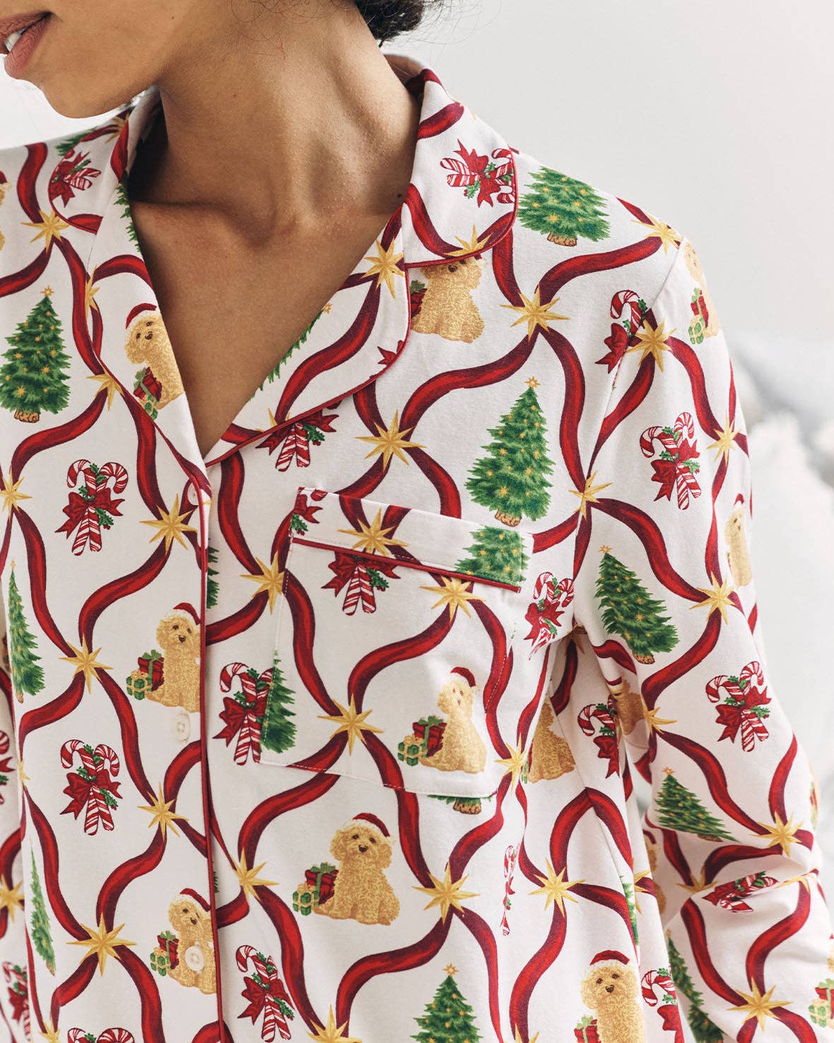 Organic Cotton Christmas Tree & Dog Long Pyjama Set