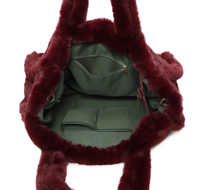 Bordeaux Faux Fur Large Slouchy Tote