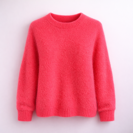 Bright Coral Super Fluffy Kid Mohair Long Sleeve Jumper