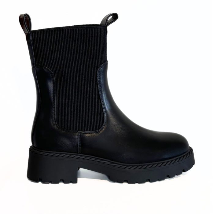 Black Ribbed Elastic Ankle Boot