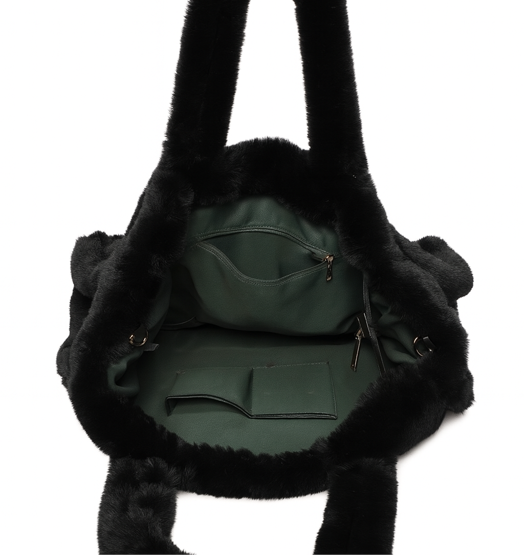Black Faux Fur Large Slouchy Tote