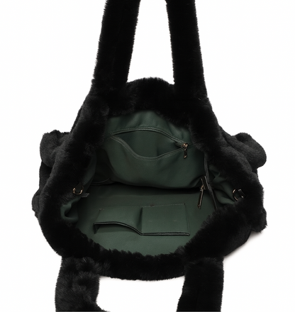 Black Faux Fur Large Slouchy Tote