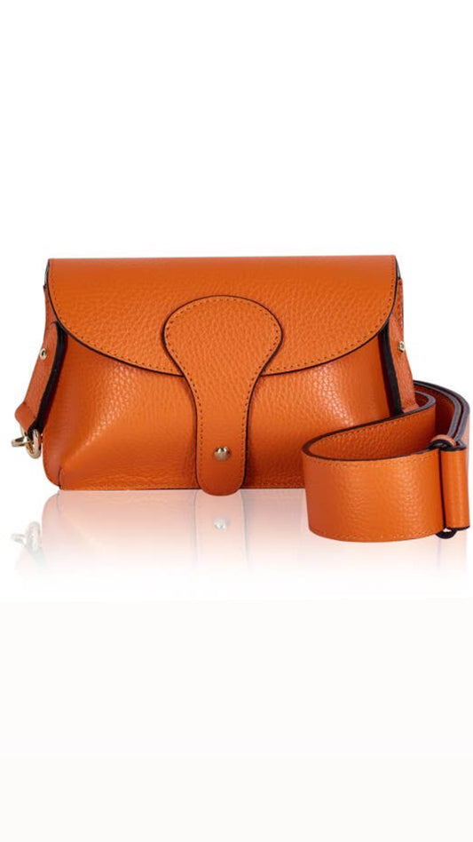 Italian Leather Crossbody Bag With Wide Chunky Strap Orange