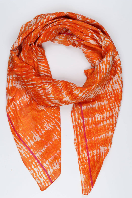 Neon Striped Edge Tie Dye Cotton Scarf in Orange