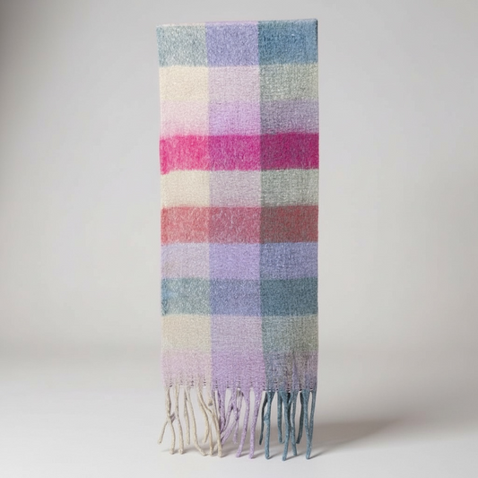 Pastel Check Fluffy Blanket Scarf