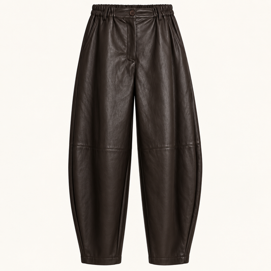 Dark Brown Faux Leather Balloon Leg Trousers