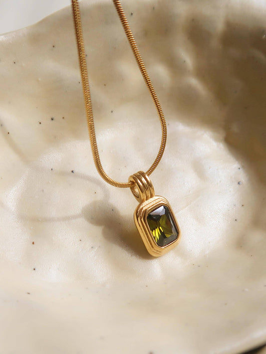 Maeve 18K Non-Tarnish Green Square Stone Pendant