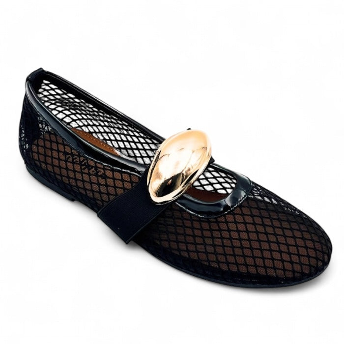 Black Mesh with Gold Metal Ballerina