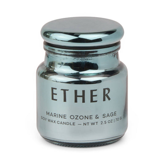 Ether Light Blue Metallic Glass Candle - Sea Salt  Sage