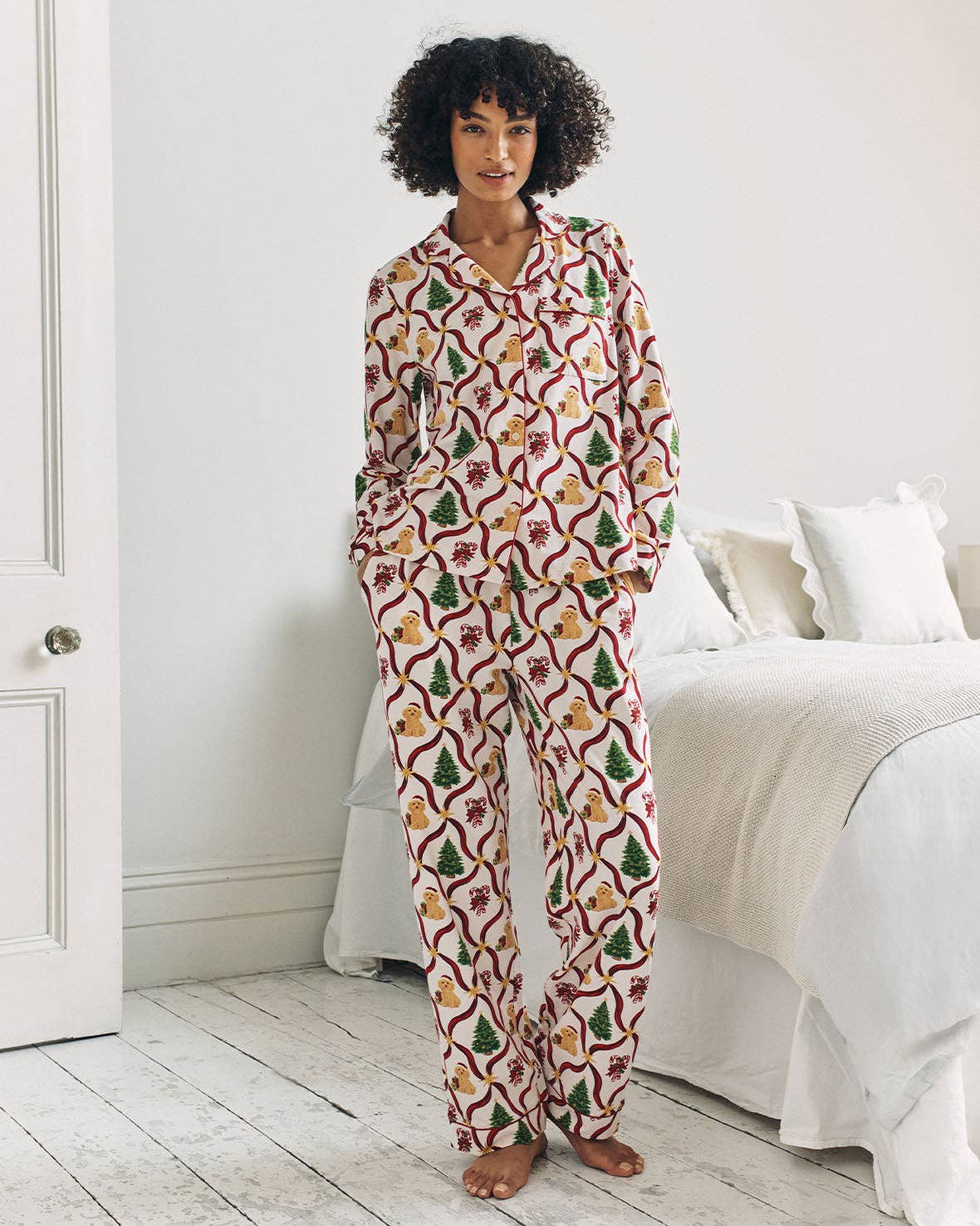 Organic Cotton Christmas Tree & Dog Long Pyjama Set