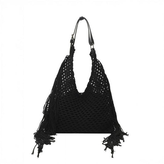 Black Straw Tassel Hobo with Inside Pouch