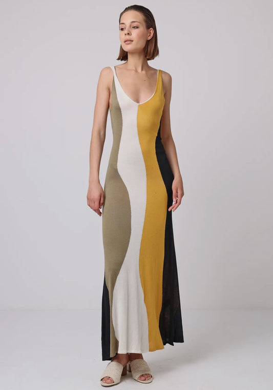Soft Knit Sleeveless Maxi Dress In Abstract Multi Print