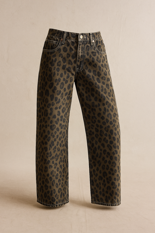 Leopard Barrel Leg Jeans