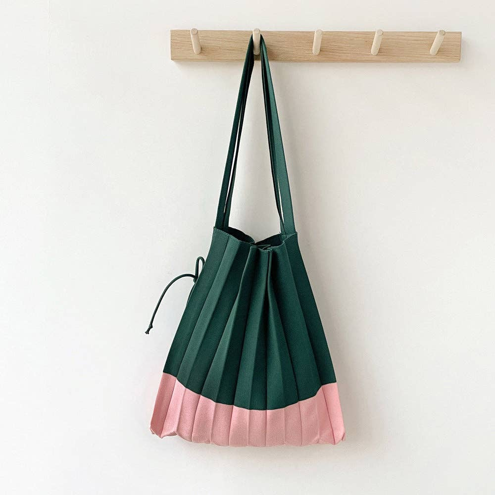 Green and Pink Accordion Knitted Tote