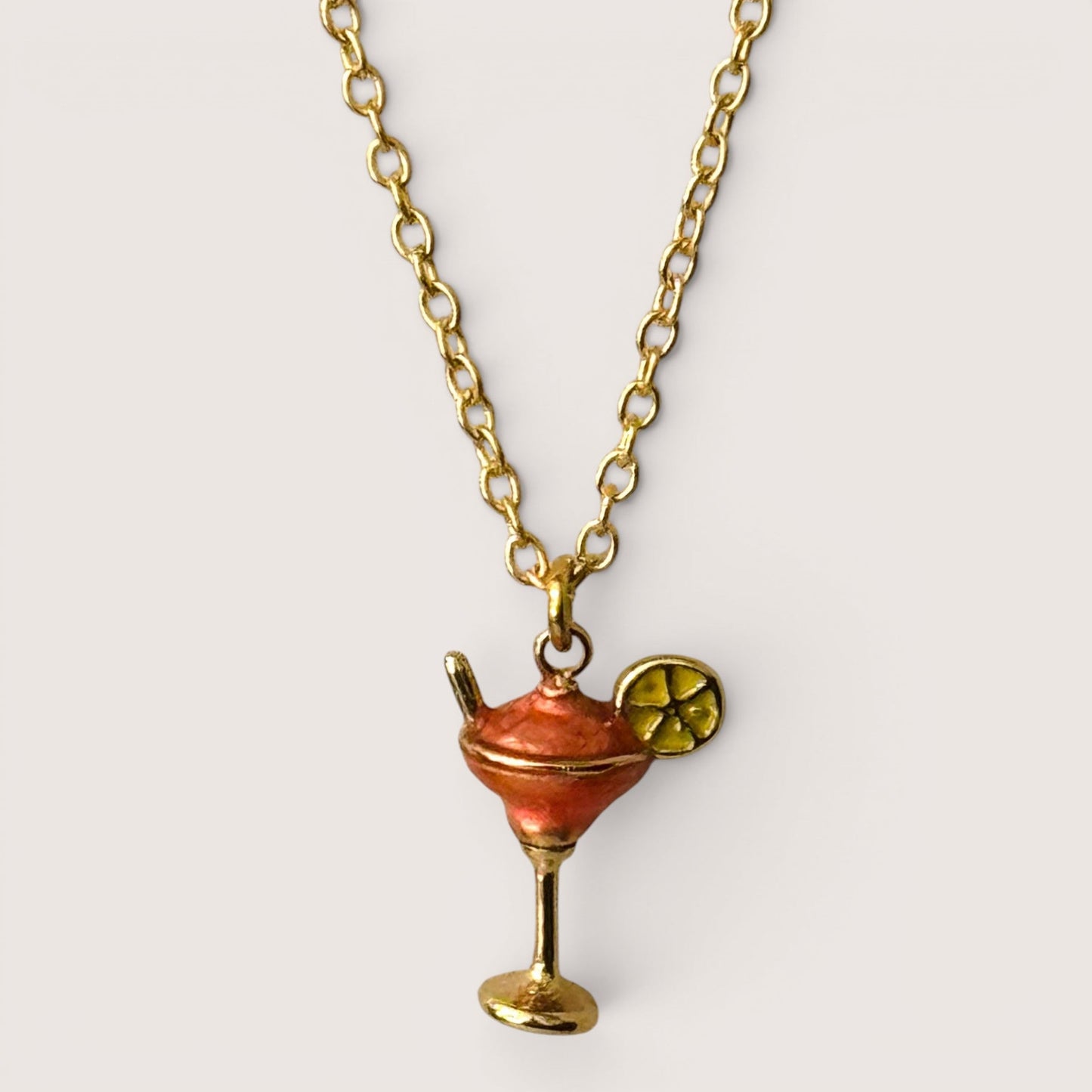 Strawberry Margarita Enamel Cocktail Necklace  