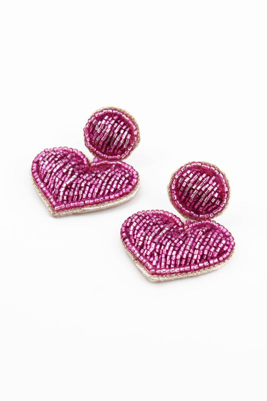 Pink Heart Beaded Earring