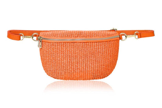 Handmade Italian Raffia and Crossbody Bag: Orange