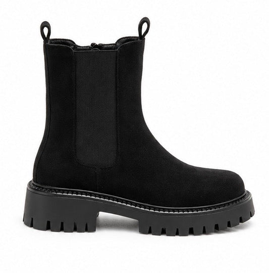 Black Suedette Chunky Sole Ankle Boot