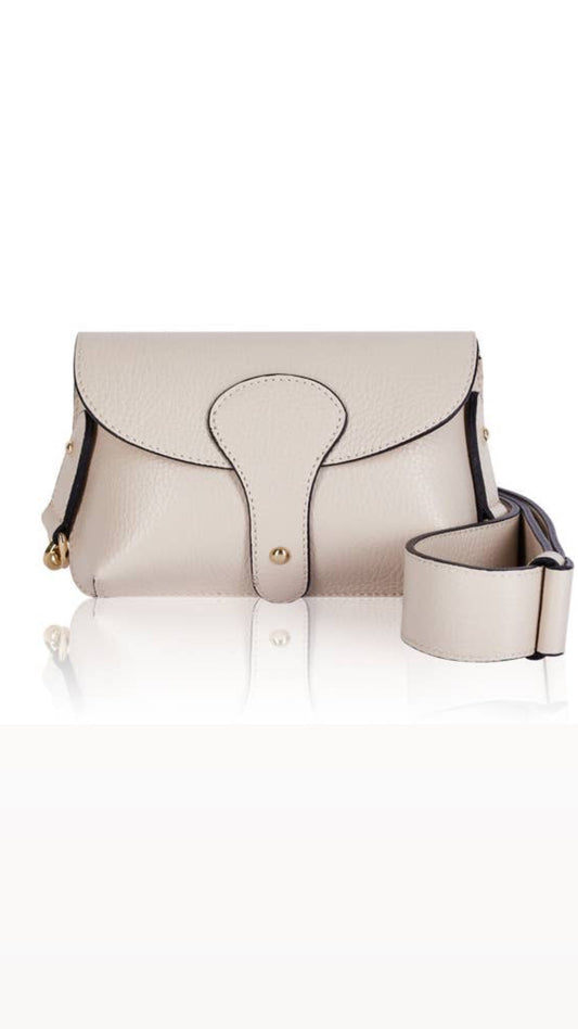Italian Leather Crossbody Bag With Wide Chunky Strap Cream
