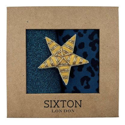 Denim mix duo sock box with gold star