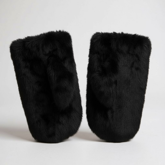 Black Faux Fur Mittens