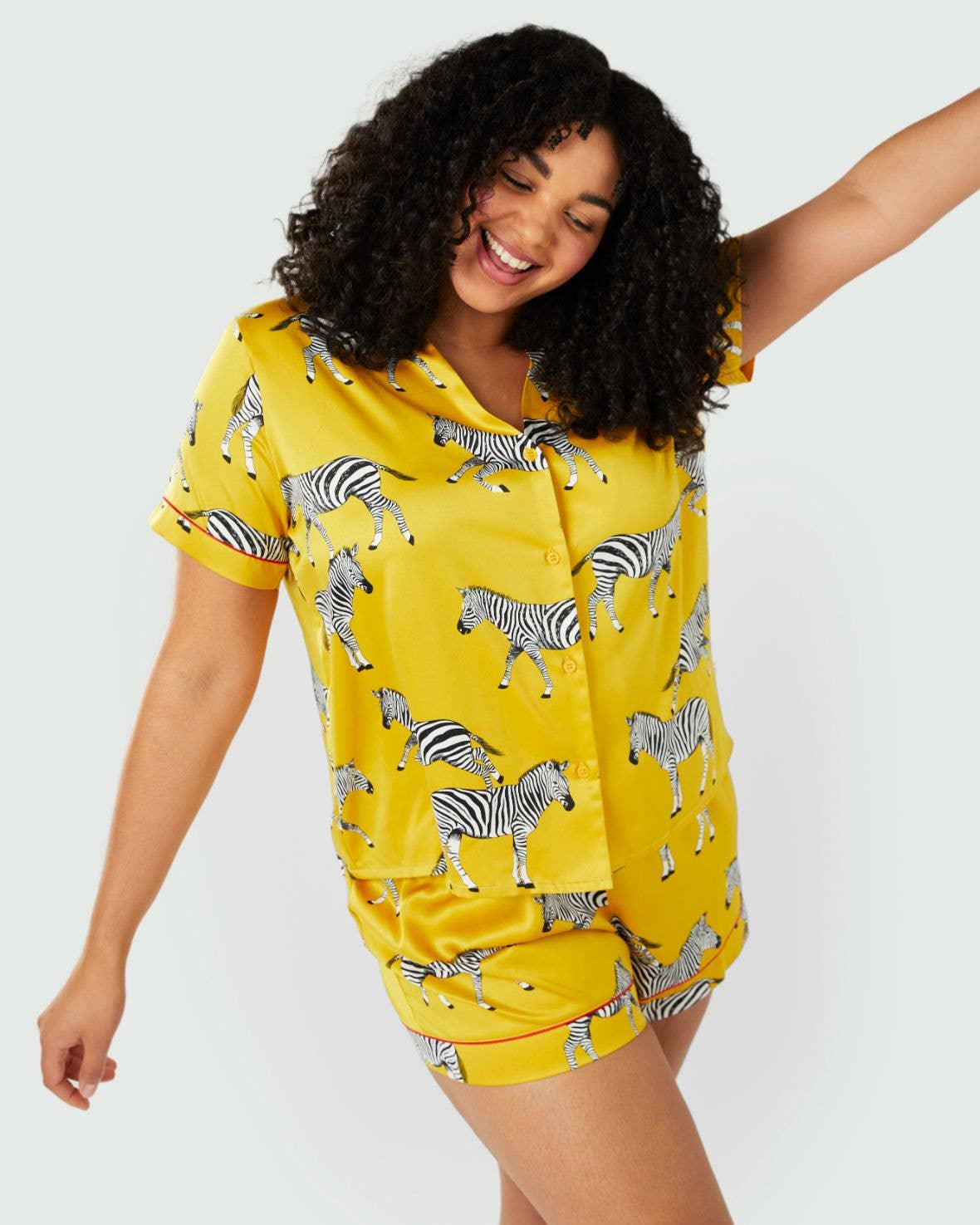 Satin Mustard Zebra Print Short Pyjama Set