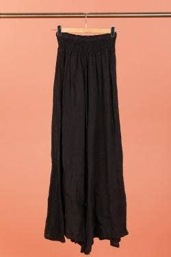 Black Linen Palazzo Trousers with Elasticated Waist