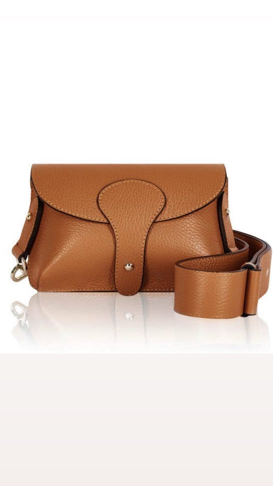 Italian Leather Crossbody Bag With Wide Chunky Strap Tan