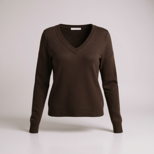 Brown Baby Alpaca V Neck Sweater