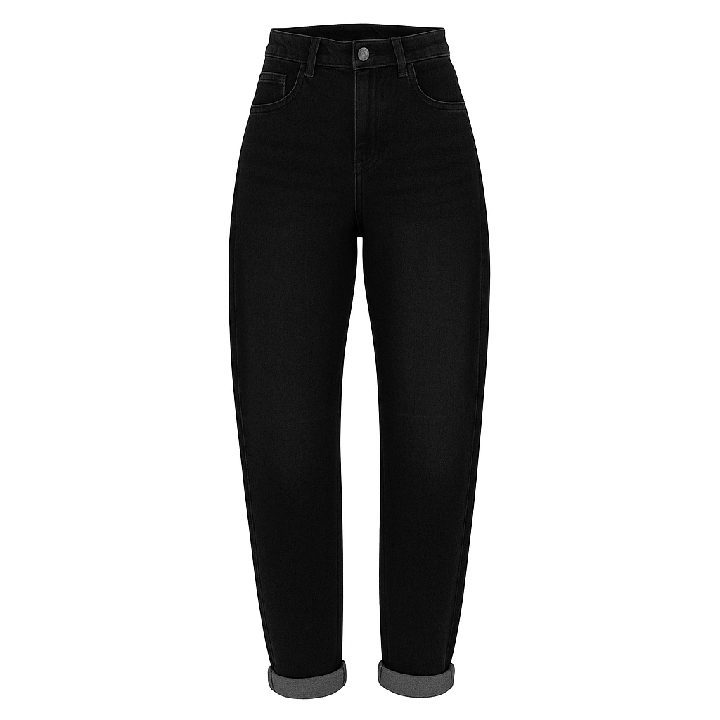 Black Denim Stretch Barrel Leg Jeans