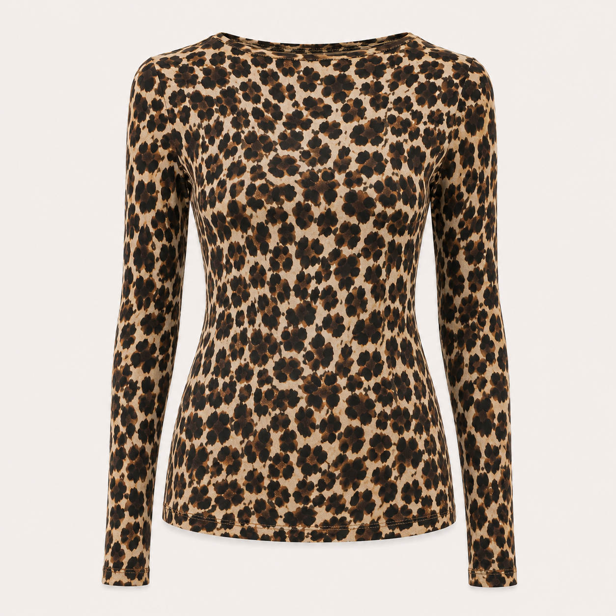 Brown Leopard Cashmere Blend Layering Top