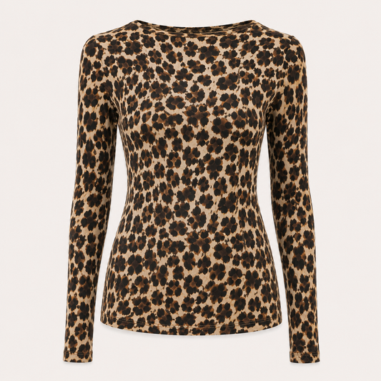 Brown Leopard Cashmere Blend Layering Top