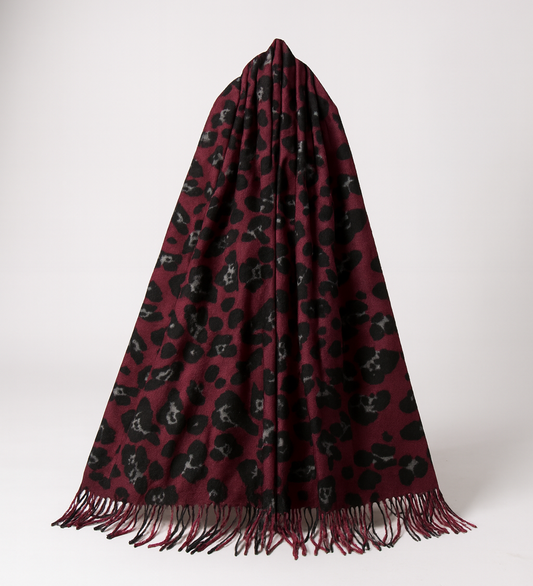 Burgundy Leopard Print Scarf