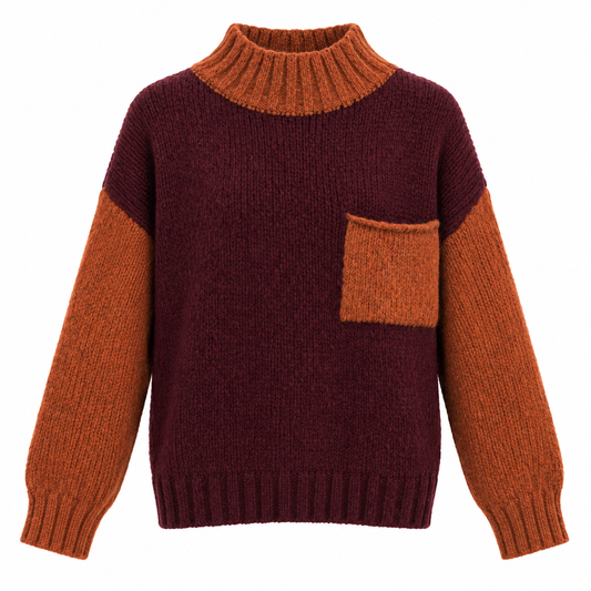 Burgundy/Orange Chunky Knit Jumper