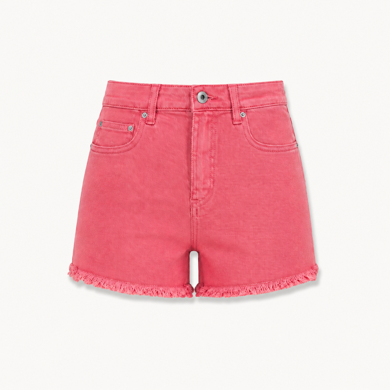 Pink Frayed Hem Denim Shorts