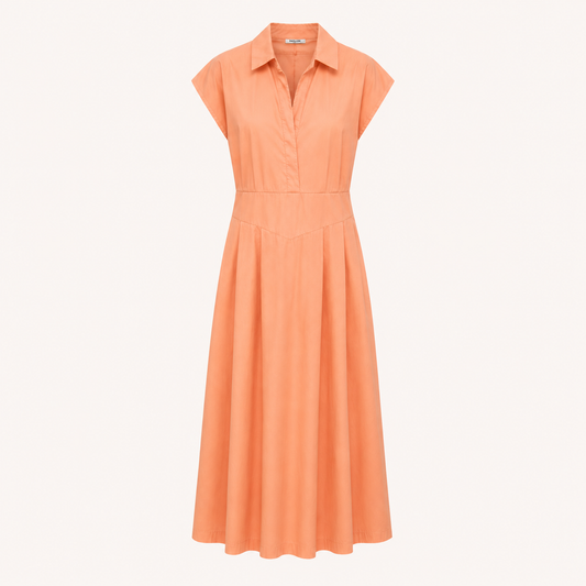 Peach Cotton Elastic Back Dress