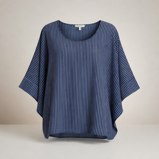 Navy Pin Stripe Boat Neck Top