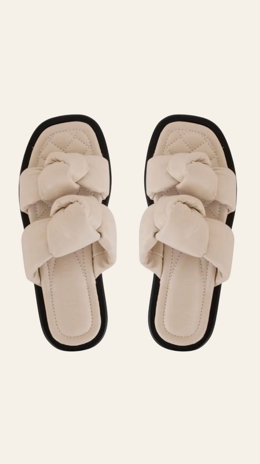 Ecru Padded Knot flat sandal