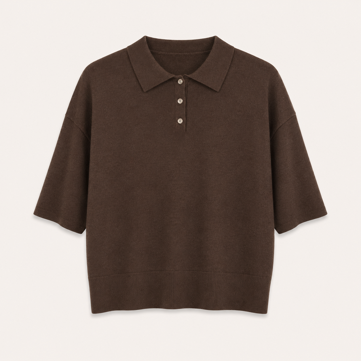 Brown Knitted Polo Top