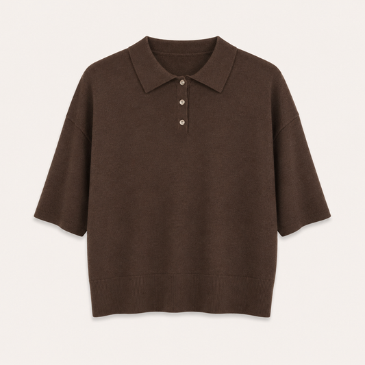 Brown Knitted Polo Top