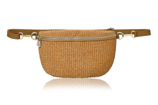 Handmade Italian Raffia and Crossbody Bag: Tan