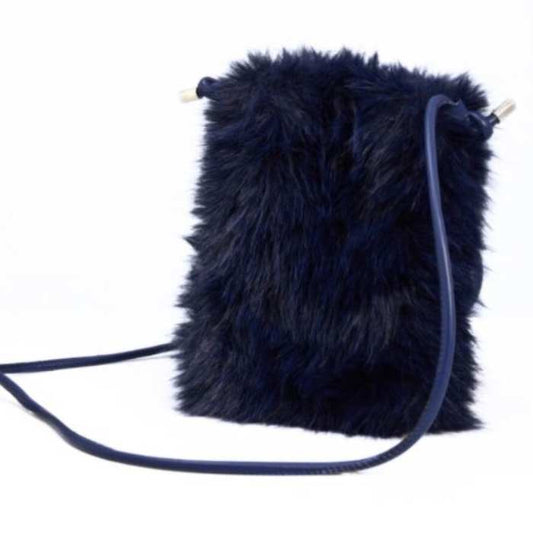 Navy Small Faux Fur Cross Body Bag