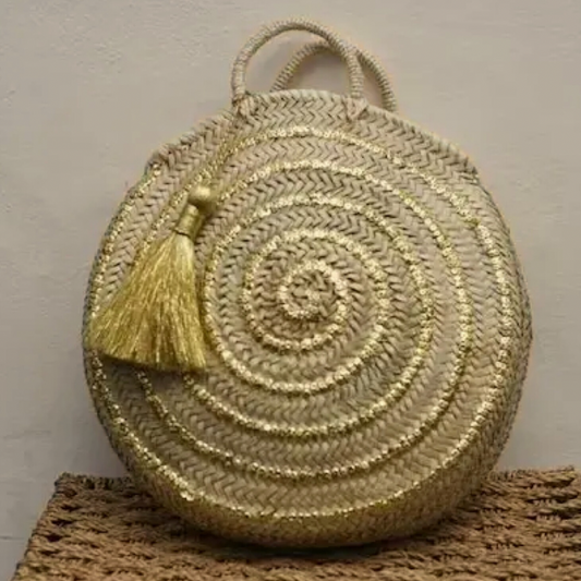 Round Basket Bag With Gold Sequins