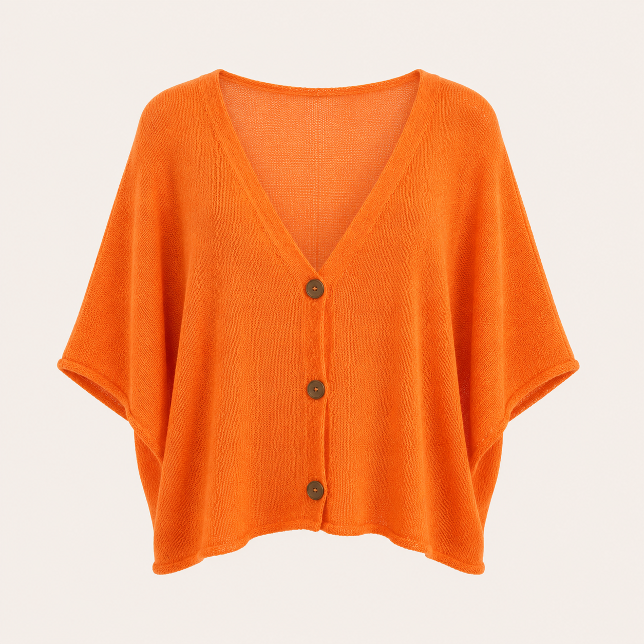 Feather & Sole orange lightweight cotton knit cardigan.