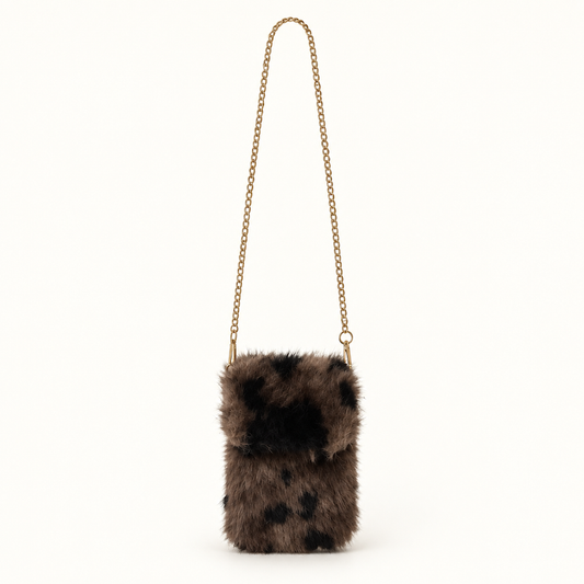 Cheetah Faux Fur Gold Chain Strap Small Cross Body Bag