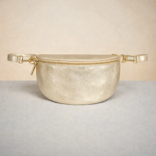 Gold Large Leather Cross Body Bag